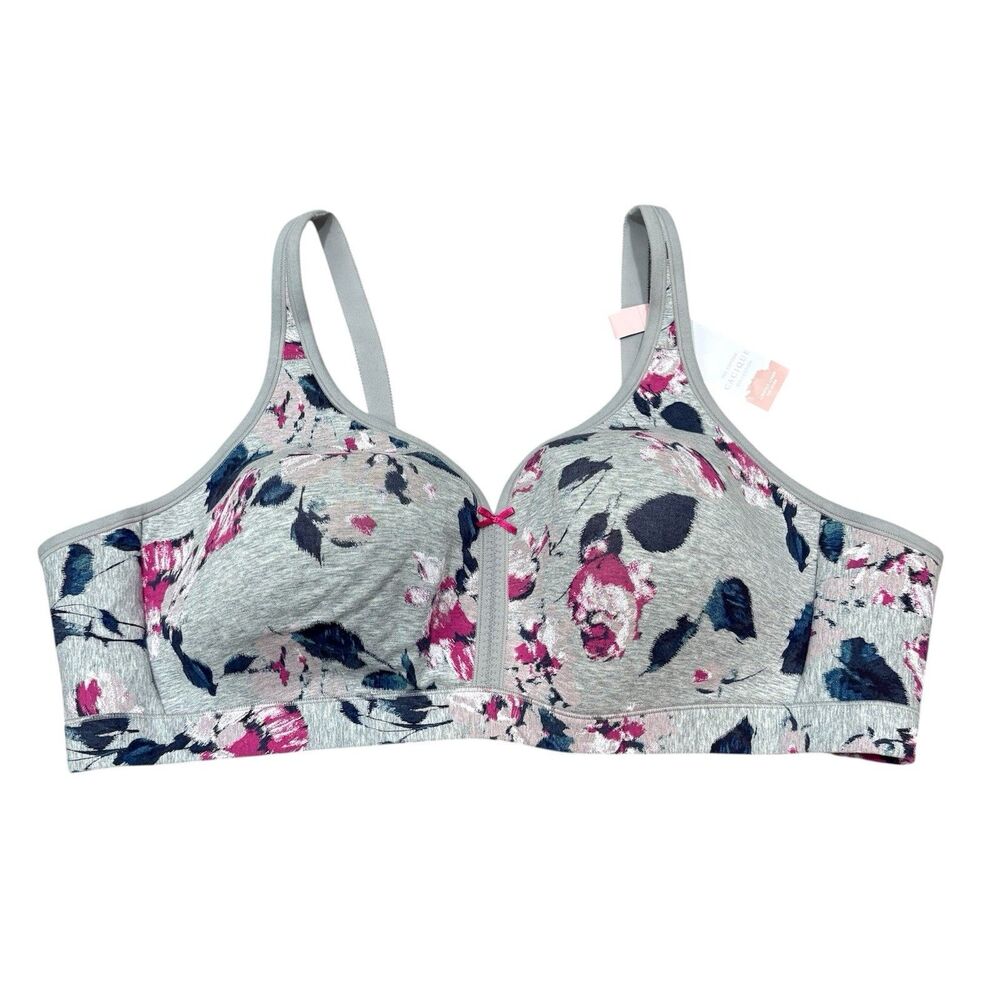 Cacique Lightly Lined No Wire Gray Floral Bra Size 52C NEW